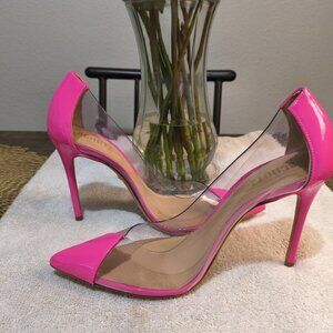 Schutz Hot Pink Cendi Clear Patent Leather Stilettoe Pumps